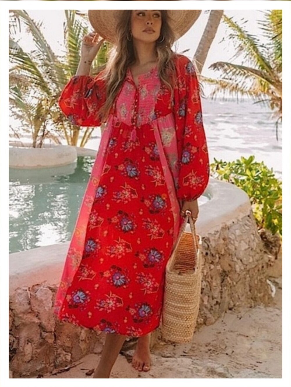 💕SPELL & THE GYPSY💕 Solstice Boho Midi Dress ~ Salsa Rose Large